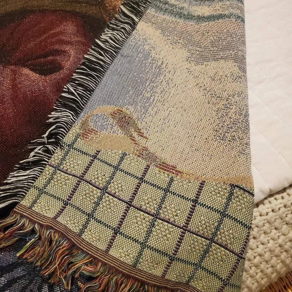 Mohawk tapestry santa with sack throw blanker usa made